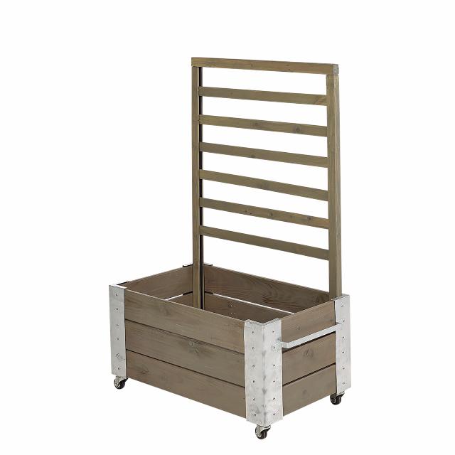 Cubic blomlåda m/spaljé och hjul - 87×50×130 cm - gråbrun