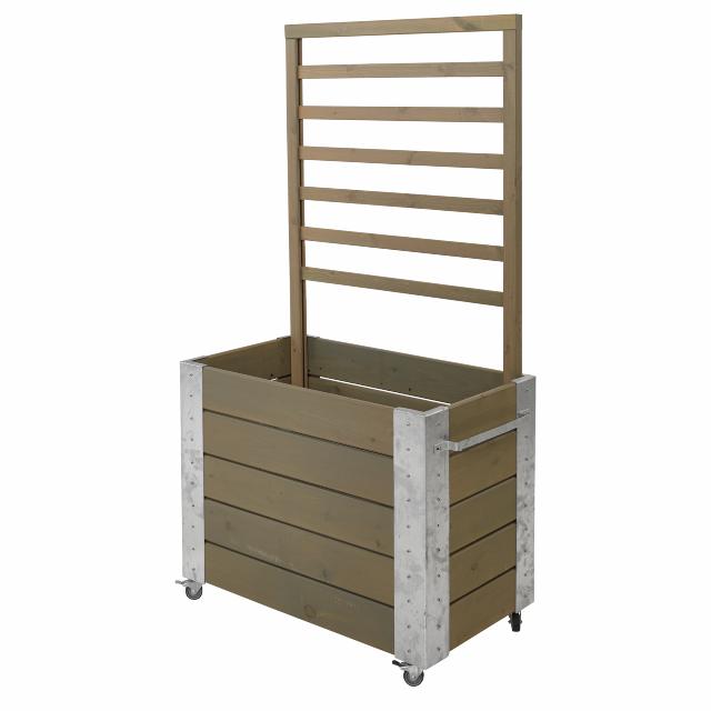 Cubic blomlåda m/spaljé och hjul - 87×50×155 cm - gråbrun