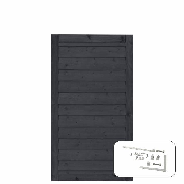 PLUS Klink enkeltport - 100×163 cm - svart - PEFC - inkl. beslag