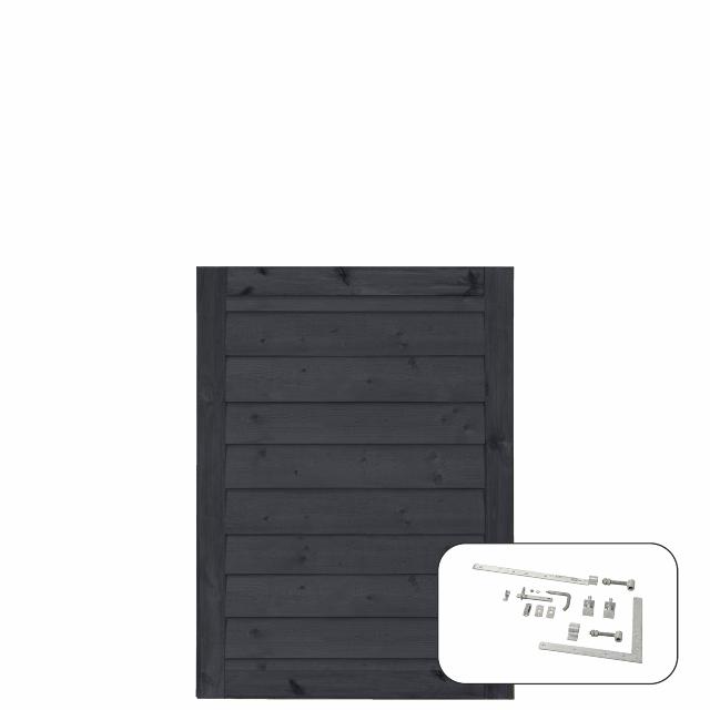 PLUS Klink enkeltport - 100×125 cm - svart - PEFC - inkl. beslag