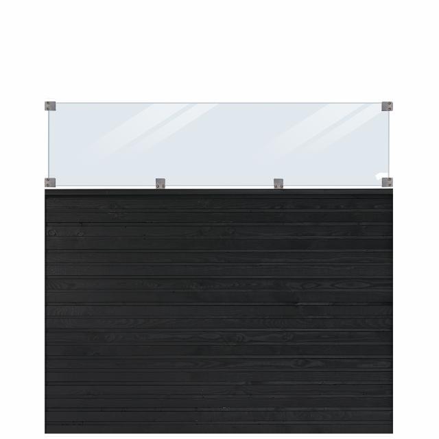 PLUS Plank profilgjerde m/glass - 174×163 cm - svart - PEFC