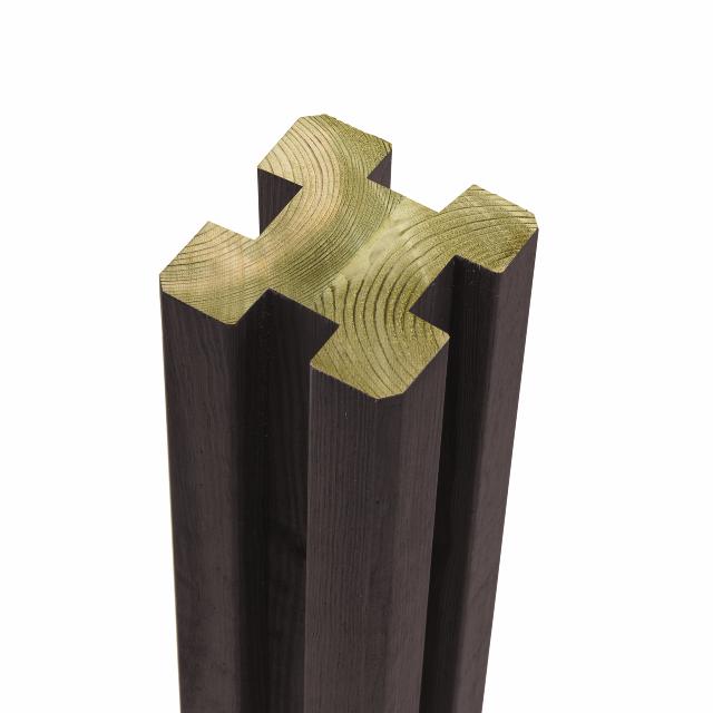 Verleimter Profilpfosten m/4 Nuten - 9×9×298 cm - Schwarz