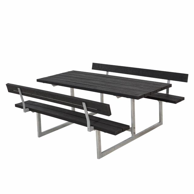 Basic bord/bänkset m/2 ryggstöd - 177 cm - RePlast - svart