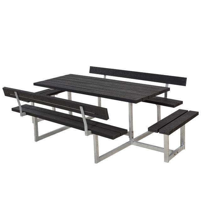 Basic bord/bänkset m/2 ryggstöd och 2 påbyggnadsdelar - 260 cm - RePlast - svart