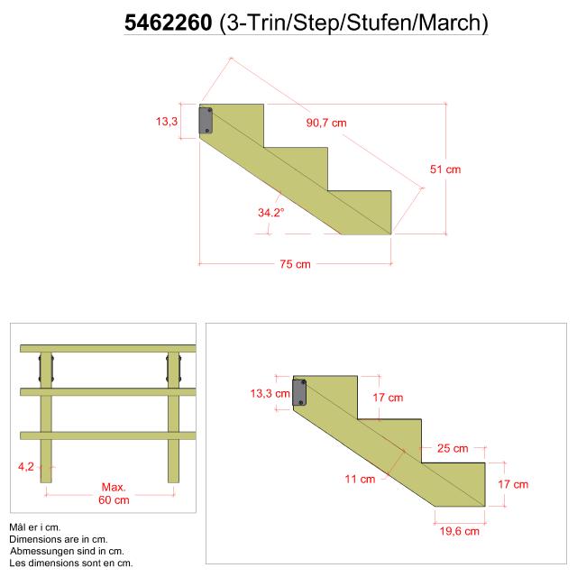 34,2° Holz-Treppenwangen 3-stufig mit Beschlag - Stufentiefe 25 cm - 5462260 DETAIL80032