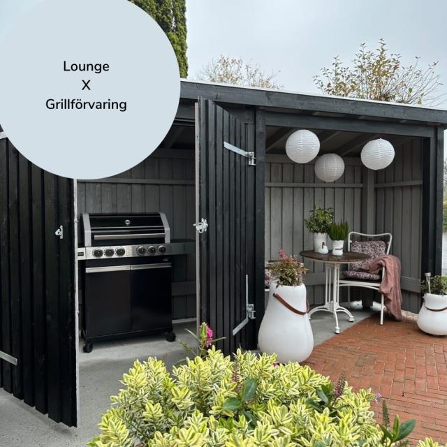 Multihavehus indrettet til opbevaring af grill og overdækket spisekrog 