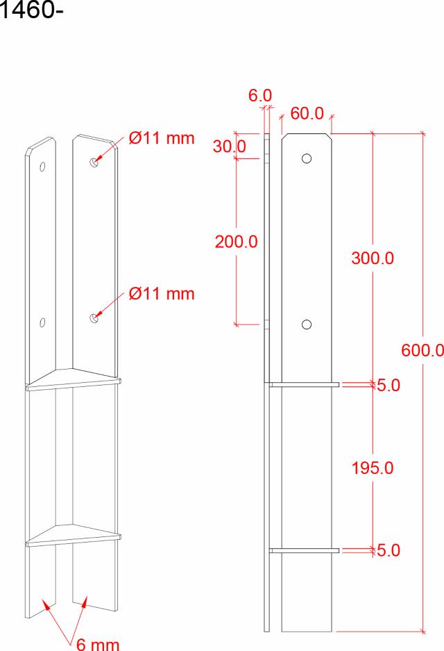 Hörn stolparfot för nedgjutning För stolpar 9×9× cm - Längd 60 cm