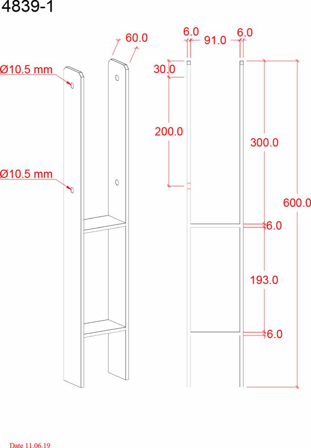 H stolparfot 60 cm - 9x9 cm stolper - för nedgjutning