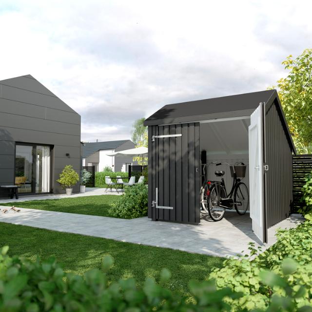 Cykelskjul dubbeltdörr 5,7 m² - obehandlad