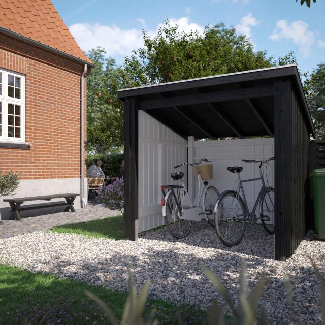 Nordic Fahrradunterstand 5 m² - 1 Modul offen m. Dachpappe/Aluleisten/H-Pfostenfüße