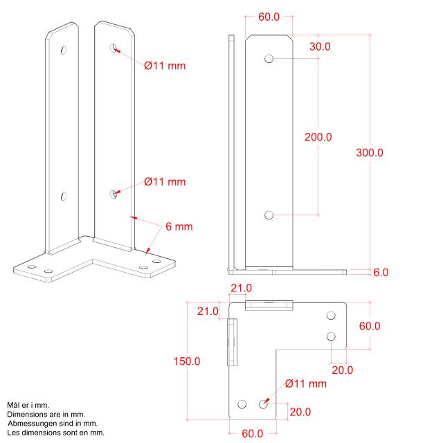 Eck Pfostenfuß 9×9×30 für fundamentsmontage - m/ Schrauben - 14580-15 DETAIL82946