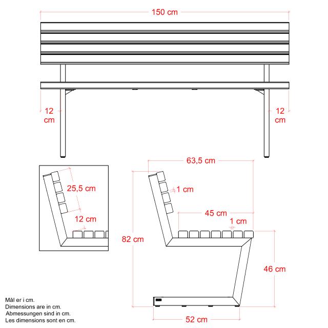 Relax benk – 150 cm – svart – 19670-15 DETAIL86689