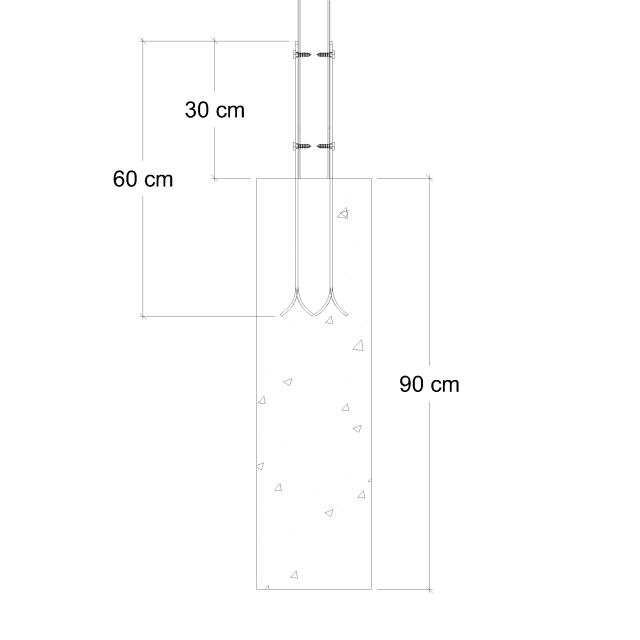 Universale stolpefødder til nedstøbning 4×60 cm - m/skruer