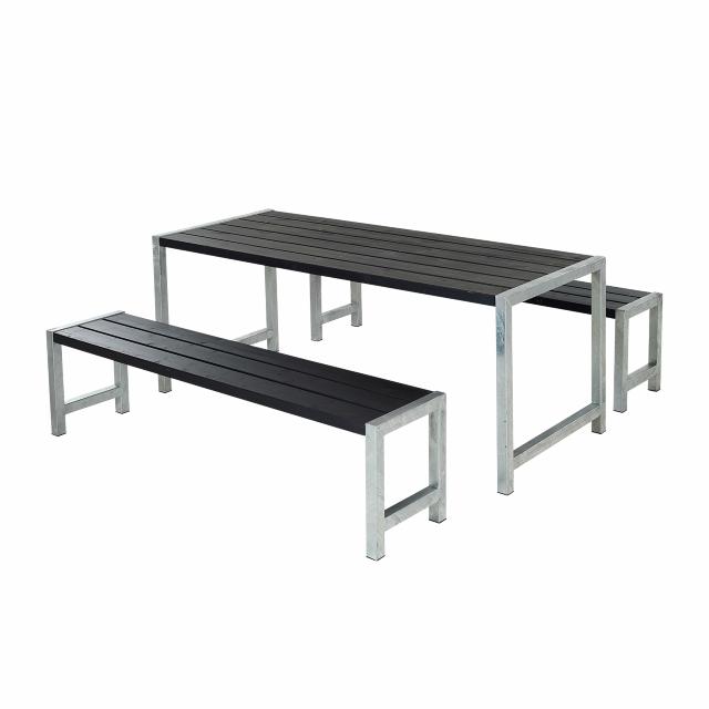 Plankengarnitur - 186 cm - 1 Tisch und 2 Bänke - Schwarz