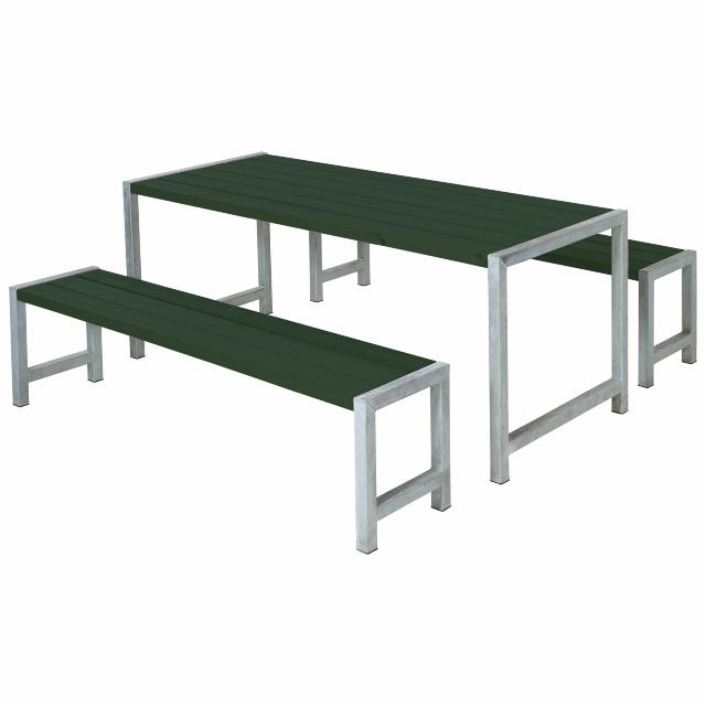 Plankengarnitur - 186 cm - 1 Tisch und 2 Bänke  - Grün
