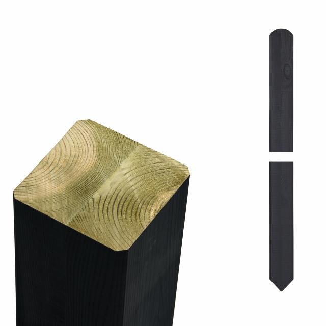 Pfosten mit Spitzkopf 7×7×208 cm gehobelt/gefast NTR-A Schwarz farbgrundiert